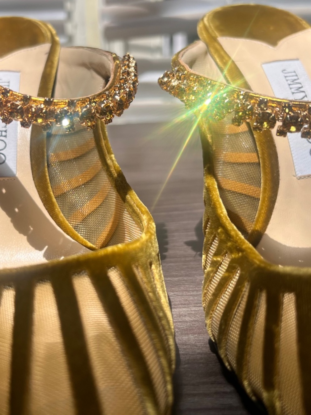 Jimmy Choo Bing 100 Mule Crystal Green Velvet and Mesh Heels, Women's Size 39.5 - Picture 3 of 13
